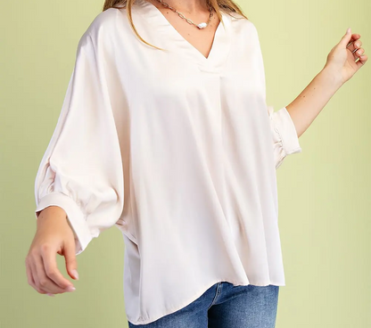Gigio Satin V-Neck Loose Fit Blouse
