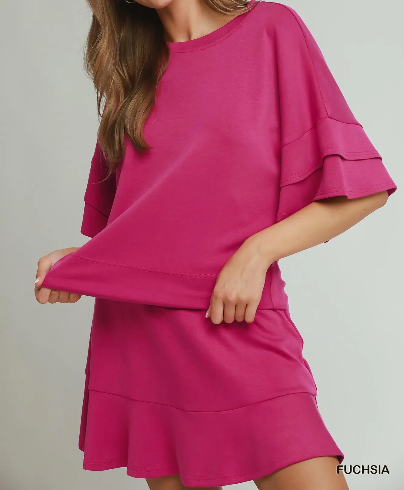 Umgee Fuchsia SELECT LUXEKNIT Ruffle Sleeve Top