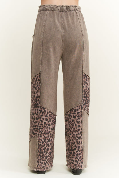 J. Her Ashed Oak Mineral Washed Leopard Animal Patchwork Pants