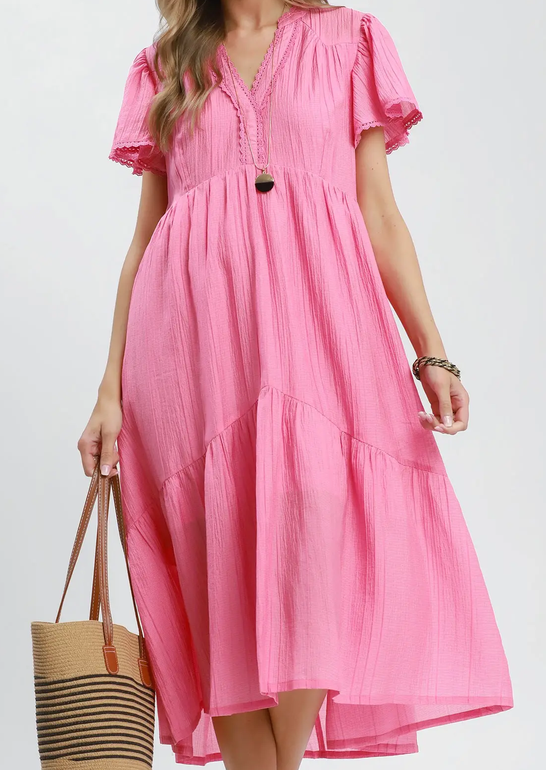 Umgee Peony Textured Tiered Midi Dress