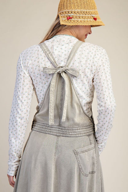Easel Sage Grey Stone Washed Tercel Overall Dress
