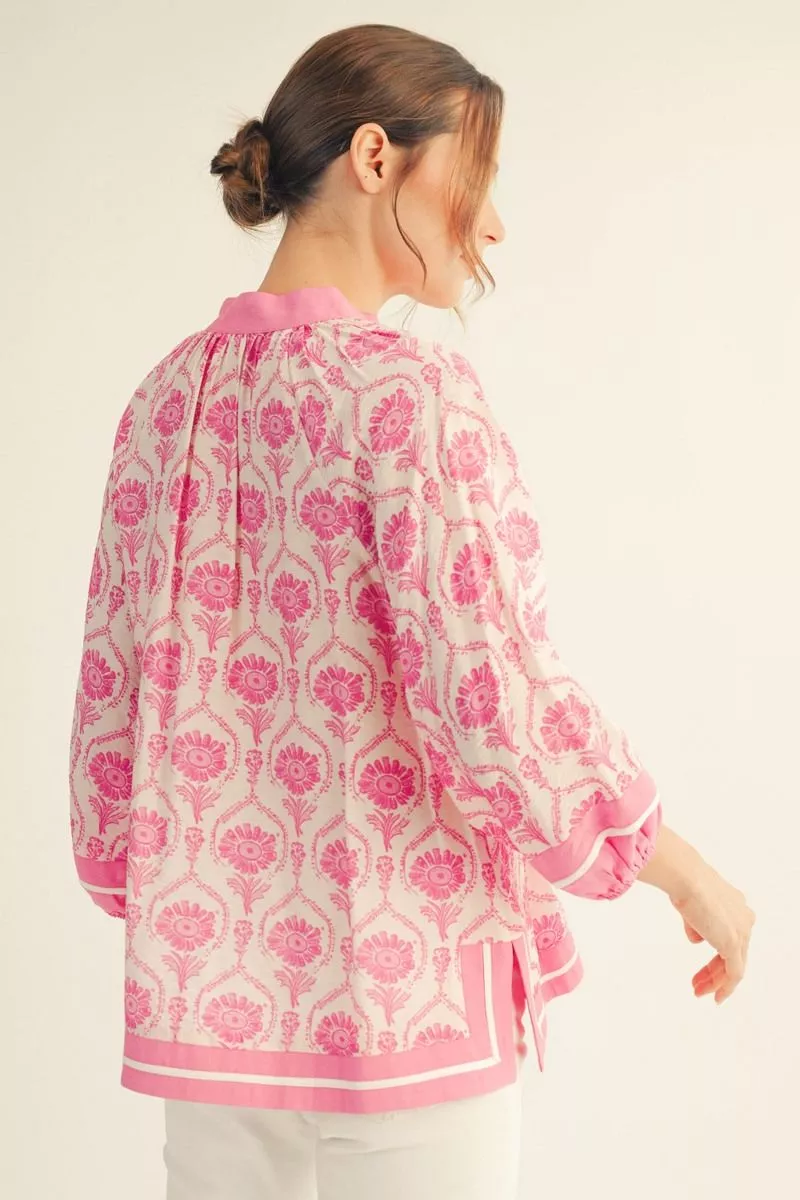 Jodifl Plus Size Pink Boho Print Top