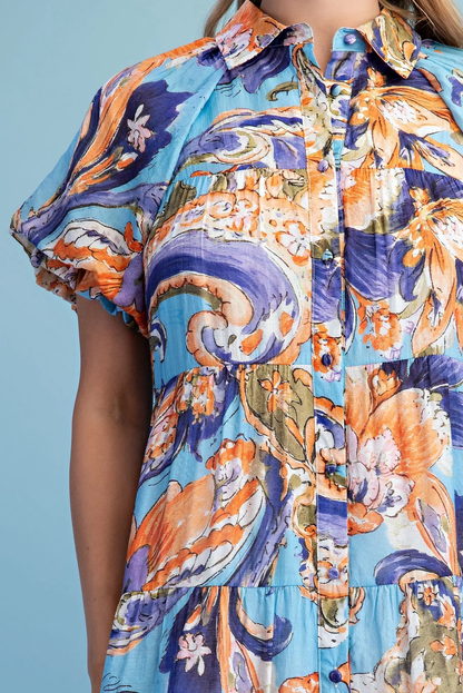 Gigio Printed Tiered Shirt Dress