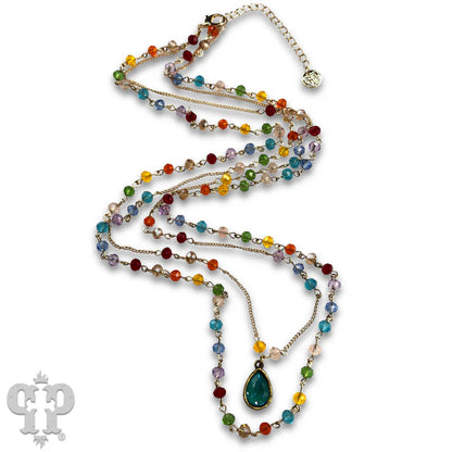 Multi-Colored Faceted linked bead double strand necklace with Austrian crystal