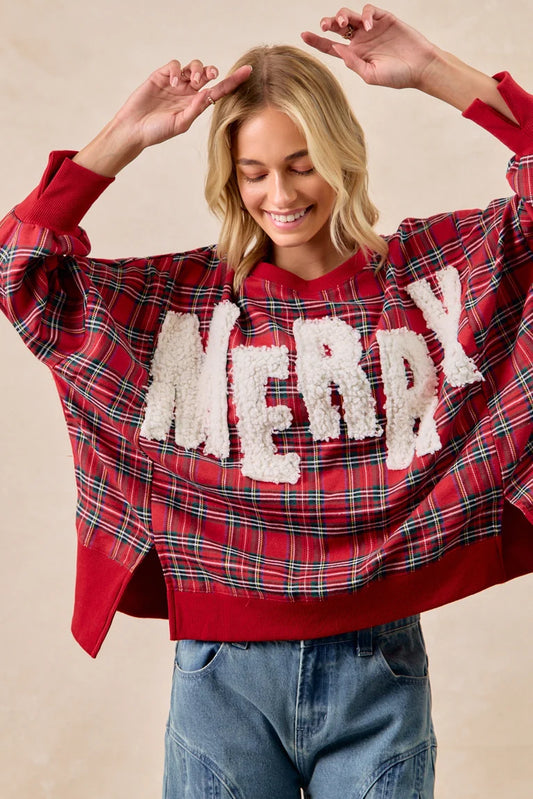 Bibi Plaid Merry Oversized Pullover