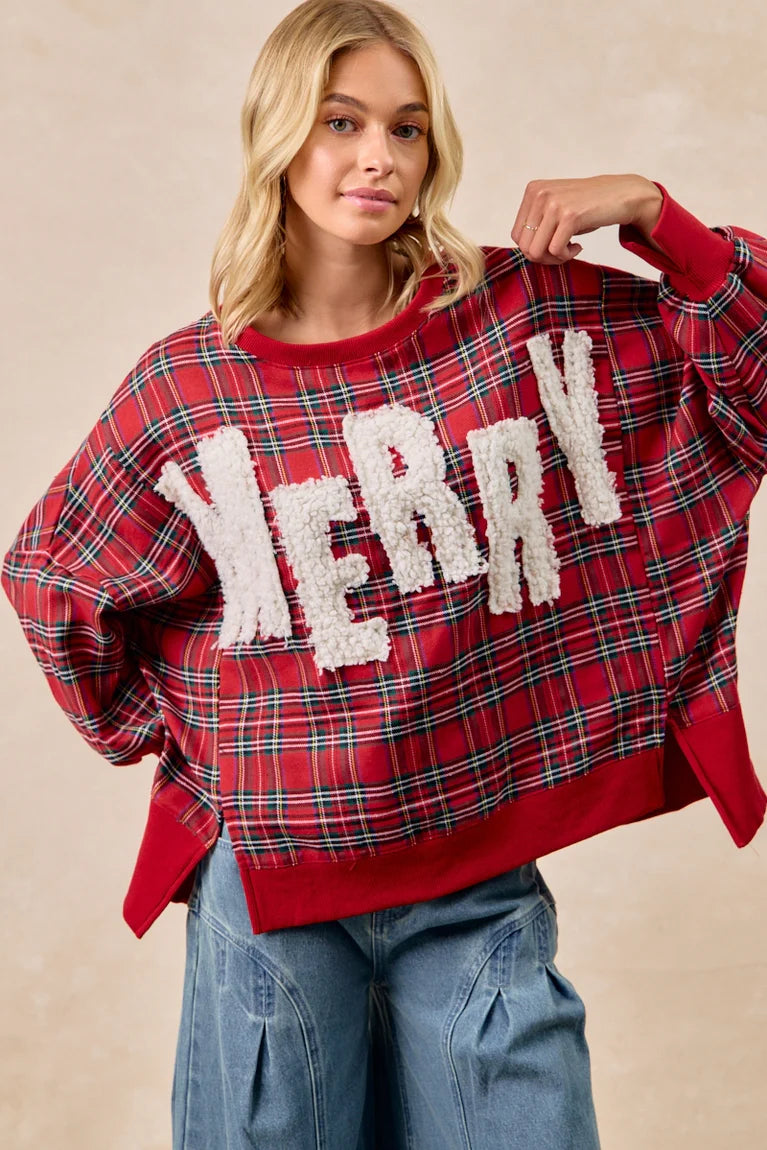 Bibi Plaid Merry Oversized Pullover