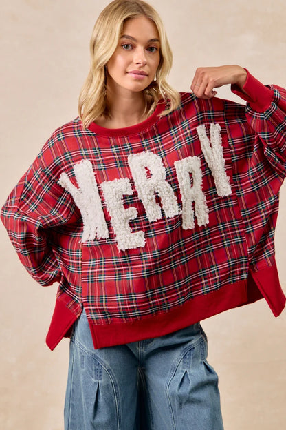 Bibi Plaid Merry Oversized Pullover